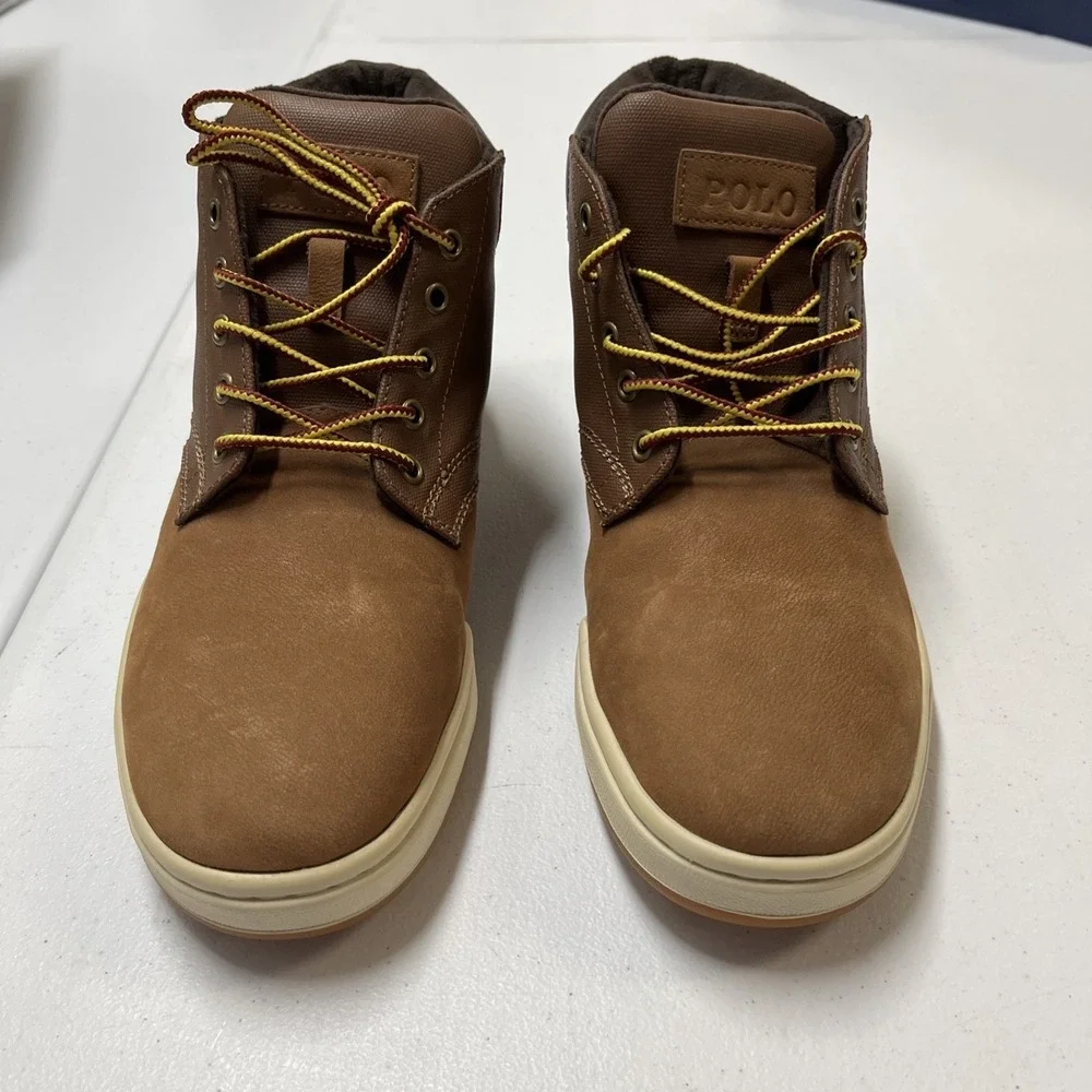 Polo Ralph Lauren Sneaker Boot Brown Leather Chukka Lace Up Size 8.5 Preppy‎